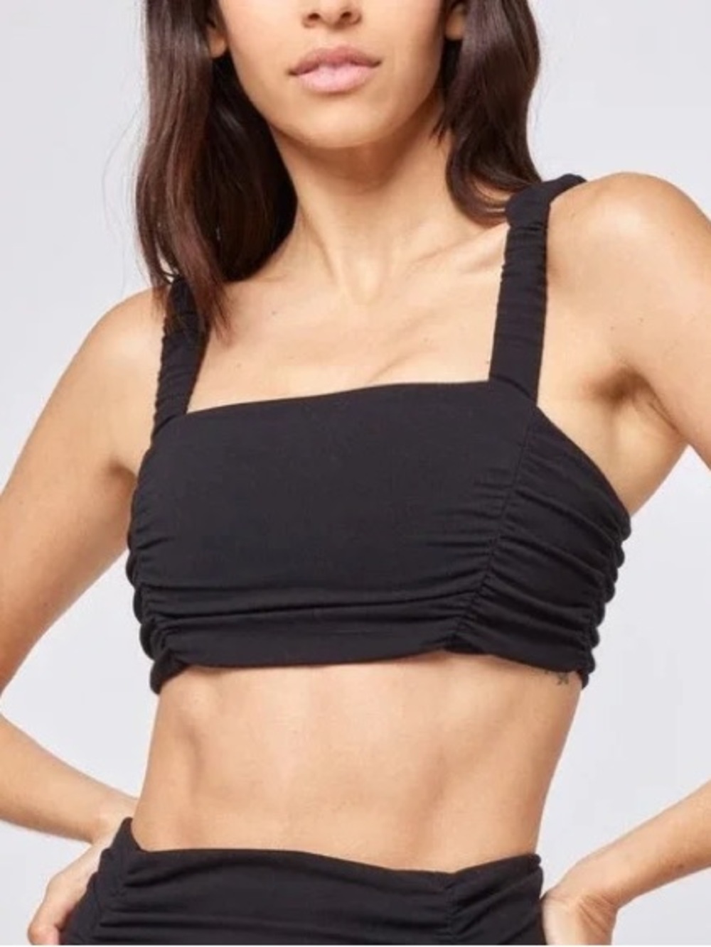 L*Space "The Breaks" black ruched square-neck crop top